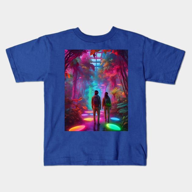 Out of this World - Virtual Reality Neon Jungle Kids T-Shirt by Christine aka stine1